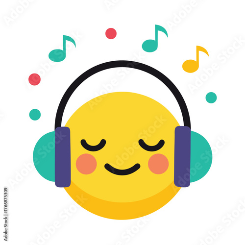 Smiley face listening to music emoji yellow