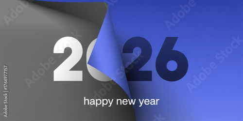 2026 happy new year celebration greeting card and social media post or banner vector design template in page peel style
