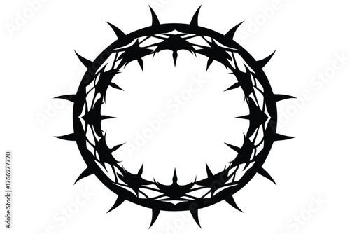 Symbolic crown of thorns showcases black silhouette, evoking themes of pain and sacrifice