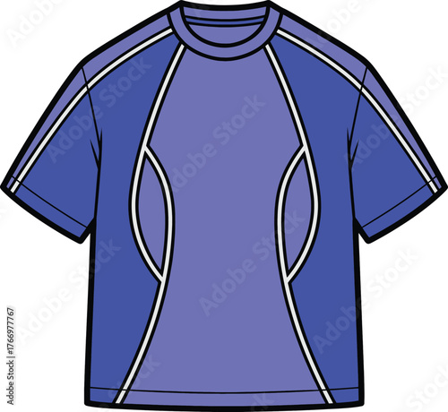 Sportswear T-Shirt Vector Template with Ergonomic Panels and Contrast Piping Detail