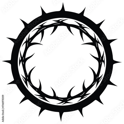 Silhouette crown of thorns represents the crucifixion and sacrifice in simplistic monochrome style