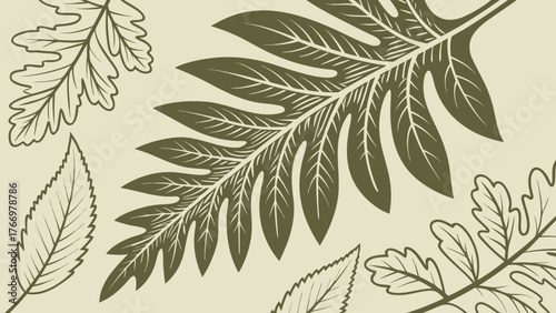 Sustainable Recycled Paper and Leaf Imprint Print Texture — Seamless Earthy Green Vector