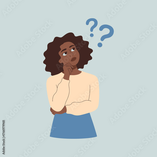 Intrigued Woman with Question Marks: Capturing Curiosity & Questioning