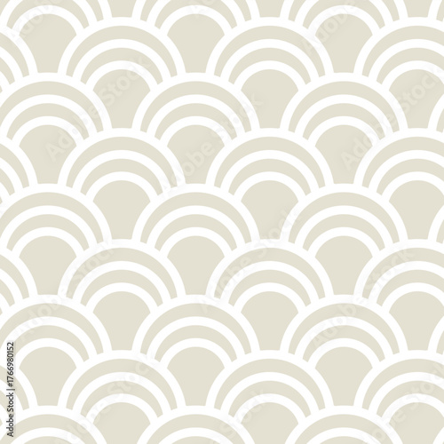 Soft Sage and White Scallops Form a Japandi Style Wave from Hand Drawn Art Creating a Seamless Pattern Print