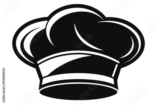 Simple chef's hat silhouette in black and white stands prominently against the backdrop