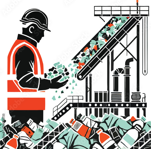 Worker handling recycled materials at a processing plant