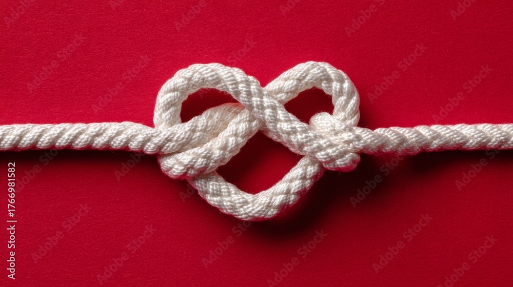 Fototapeta premium white rope with heart signature on a red background