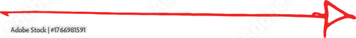Hand drawn red arrow pointing right, long straight sketch arrow illustration on transparent background for direction, navigation and highlight design