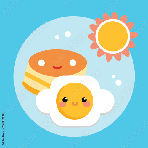 Kawaii breakfast platter with sunny side egg and sun