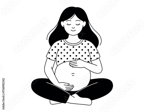 Vector art of pregnant woman sitting in lotus position