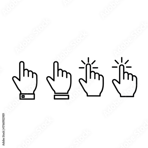 Four stylized hand cursors indicating a click or selection action