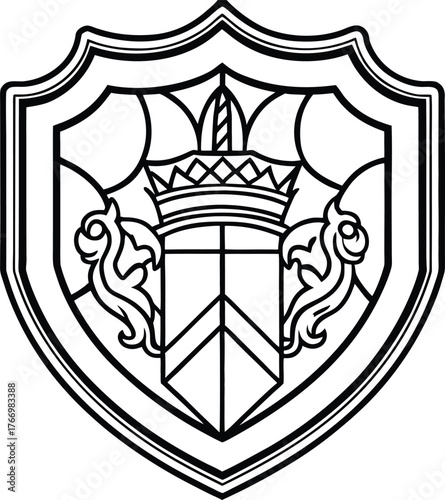 Black Outline Crest With Crown And Scrollwork shield