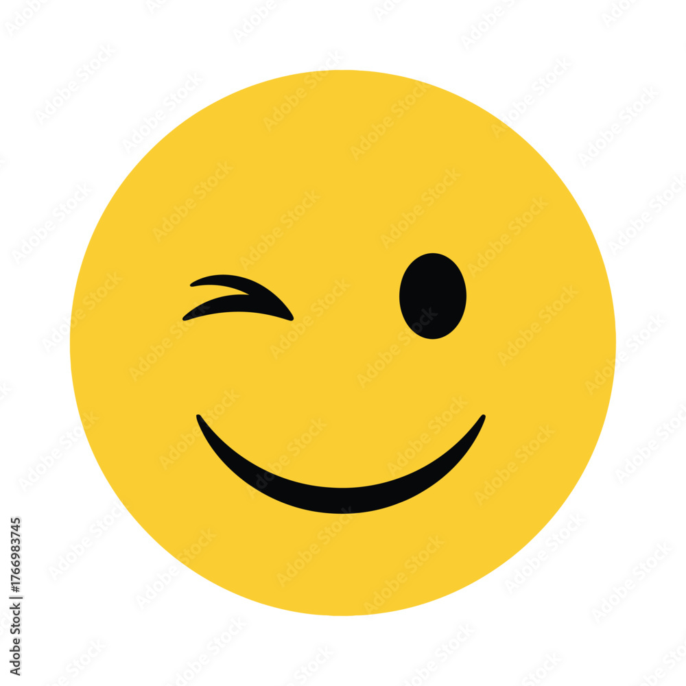 Fototapeta premium A bright yellow smiley face winks with a cheerful expression