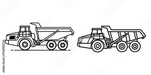 Two Dump Trucks Side by Side Line Art heavy equipment