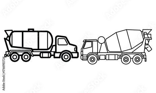 Two Construction Trucks Line Art cement mixer truck