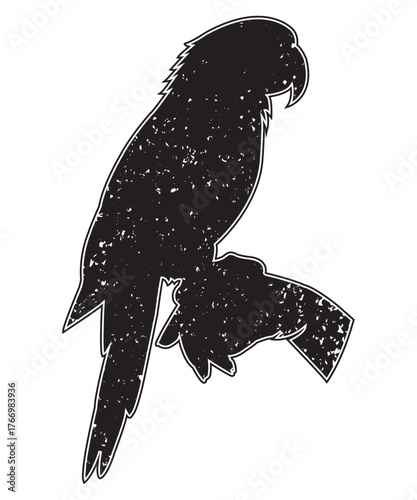 Grunge Parrot Silhouette Perched on Hand Vector Illustration.