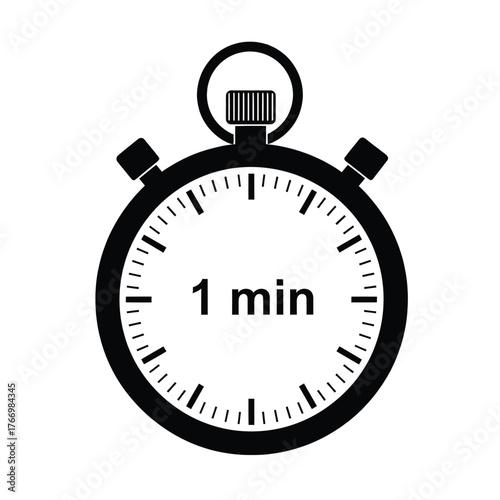 A simple stopwatch displays one minute on its face.