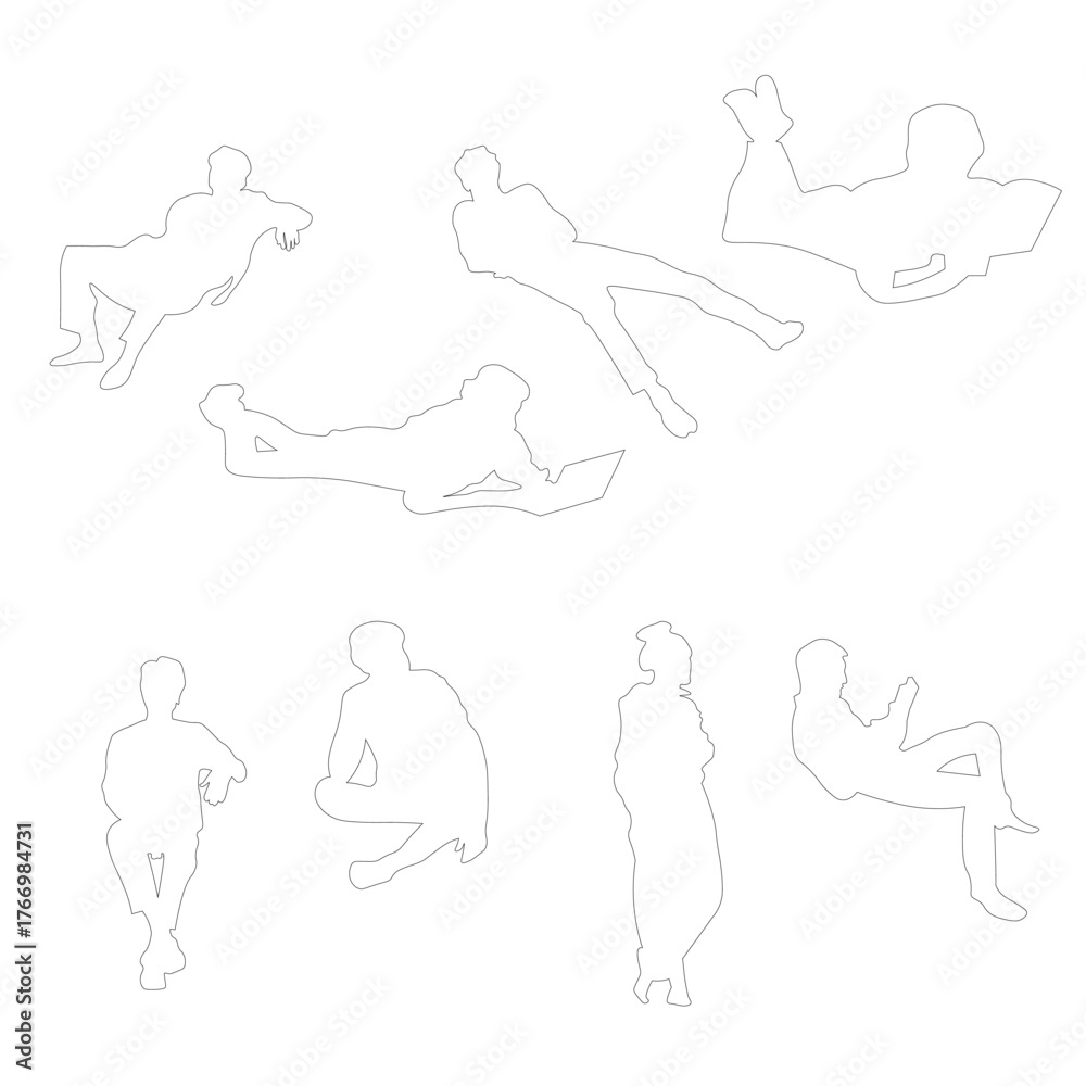 Fototapeta premium Set of 8 vector people in line art style. Perfect for use in design layout, presentation or infographic.