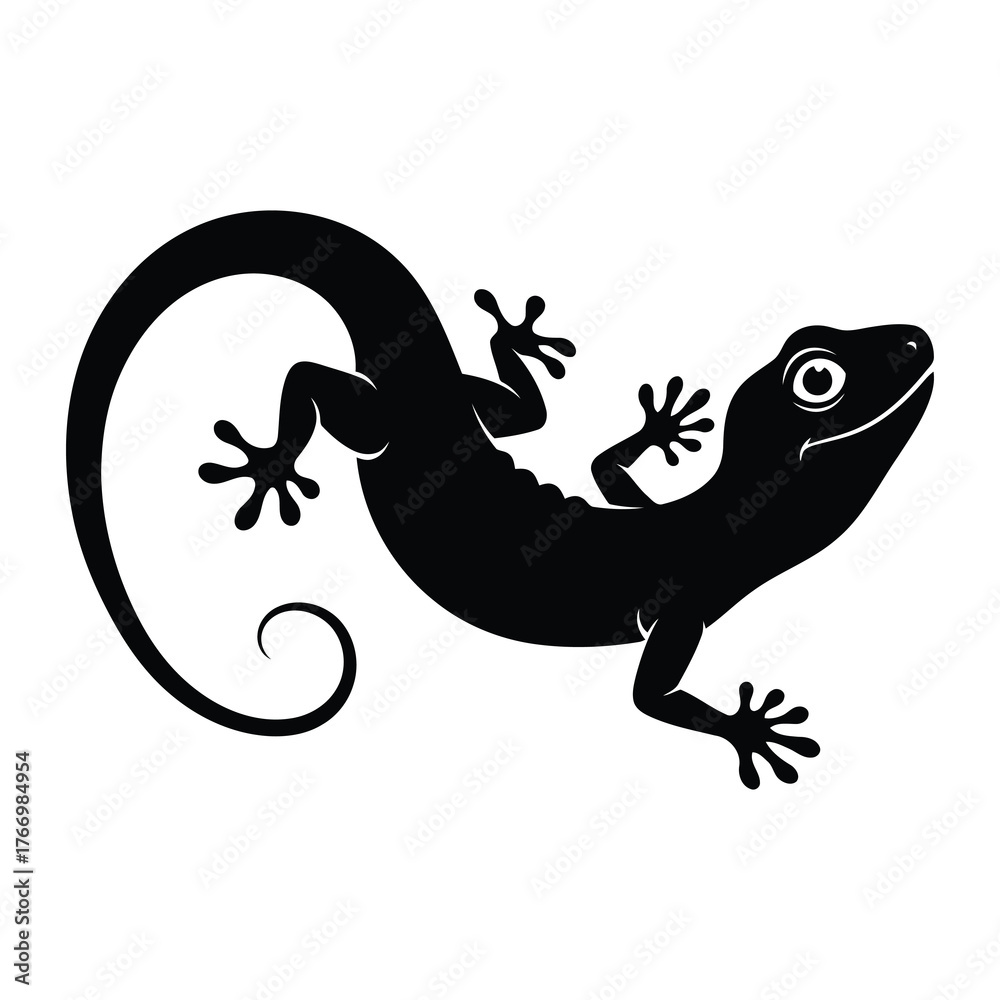 Naklejka premium Black silhouette of a lizard with curled tail
