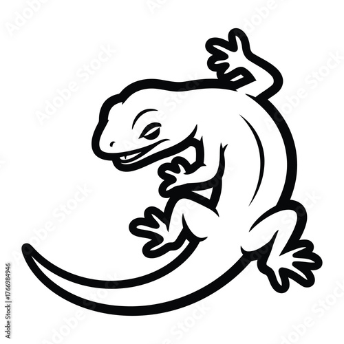 A cartoon lizard illustration in black and white