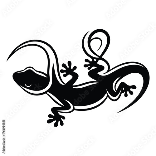 Black lizard illustration with ar art text