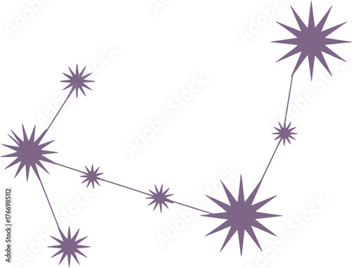 Stylized constellation of Scorpio in a purple hue against a white background