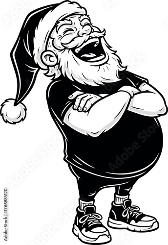 Modern Santa Claus Laughing with Arms Crossed and Sneakers