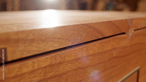 Close Up of a Dovetail Joint on a Wooden Drawer Being Opened