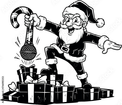 Santa Claus Mic Drop with Candy Cane and Gifts