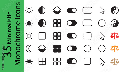 35 Minimalistic Monochrome Vector Icons Set