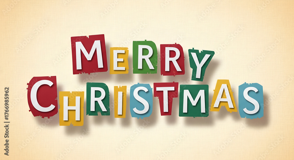 Obraz premium Merry Christmas Colorful Letters Design on Beige