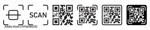 Scan QR code vector icon set. Digital scanning qr code. QR code scan for smartphone. QR code for payment. Isolated vector illustration on white background.