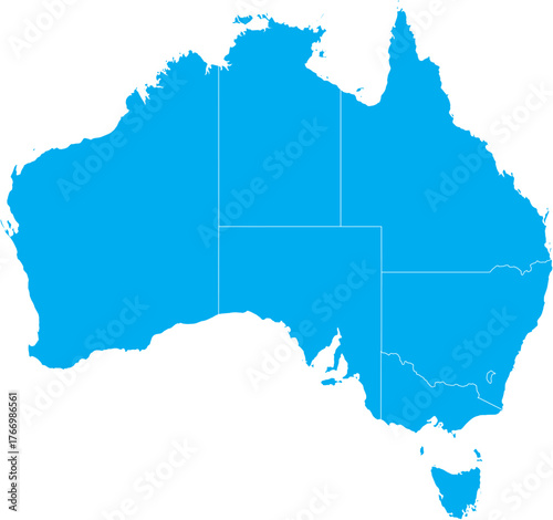 Blue Vector Map of Australia With Regions Editable