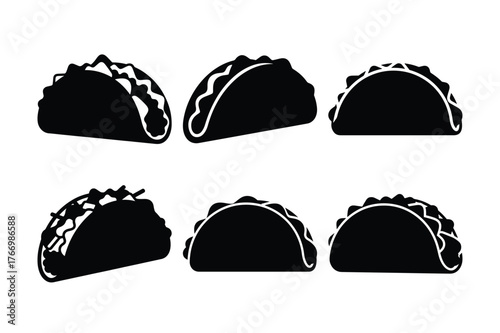 Taco silhouette set of Mexican street food icons