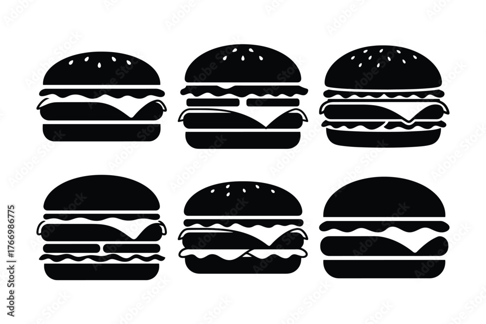 Fototapeta premium Cheeseburger silhouette set for fast food design