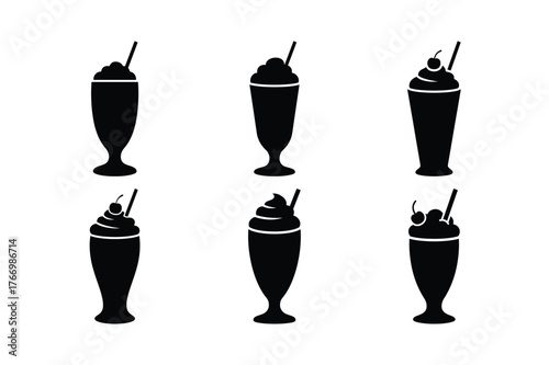 Milkshake glass silhouette set for beverage design