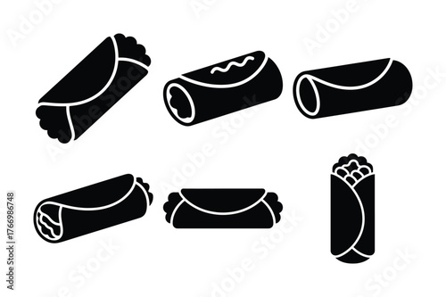 Burrito silhouette set of Mexican food icons