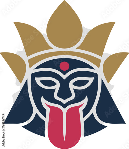 Goddess Kali Face. Hindu Divine Female Deity Icon Vector Illustration