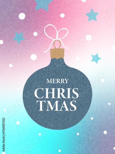 Merry Christmas and greeting card. Modern beautiful Xmas design with typography, gradient, balls, snowflake. Trendy illustration for season banner, poster, cover.
