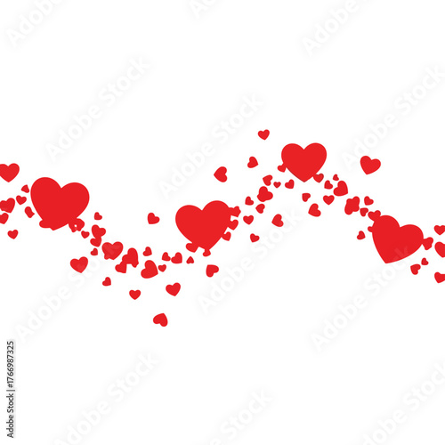 A wave of red hearts flows across a white background.