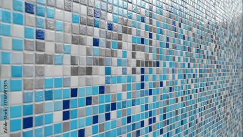Close Up of Blue and Gray Mosaic Tile Wall