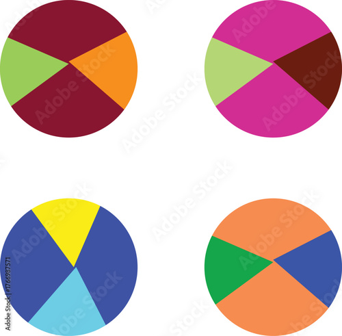Four colorful pie charts showcasing data variations and representing different segments and comparisons beautifully
