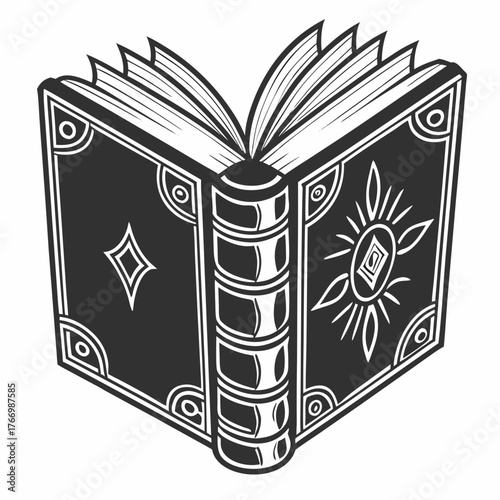 Open Decorative Book with Geometric Cover Designs open book reading
