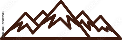 A stylized illustration of mountain peaks rendered in dark brown on a white background.