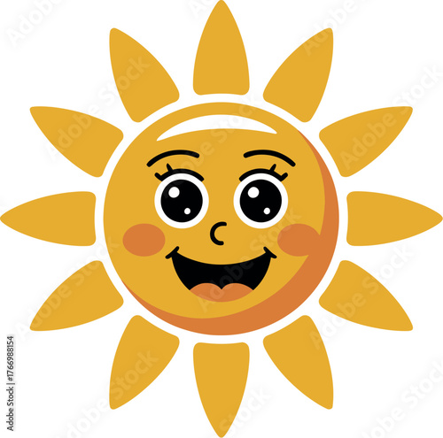 A cheerful, cartoon sun shines brightly with a smiling face.