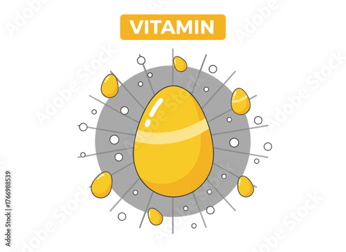 Golden vitamin pill icon, nutrition vector sign, showcasing the power of B2 with its chemical formula, essence of riboflavin in a drop pill for natural treatment