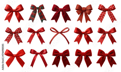 PNG Variety of red decorative bows, element set on transparent background
