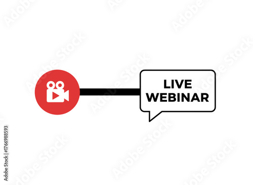 Live webinar: a button or banner element that serves as a symbol for live streaming, broadcasting, or online stream, acting as a webinar sign