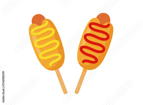 Delicious corn dog served with ketchup and mustard