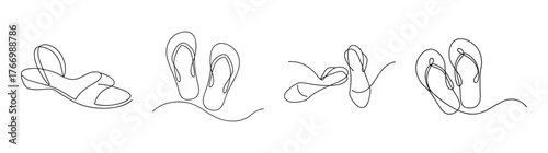Sketchy outline styles of four distinctive sandal designs for fashion inspiration